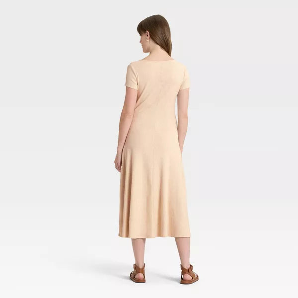 Universal Thread Women's Short Sleeve Knit Button-Front Midi A-Line Dress