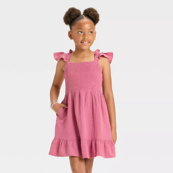 Cat & Jack Girls' Sleeveless Solid Woven Dress