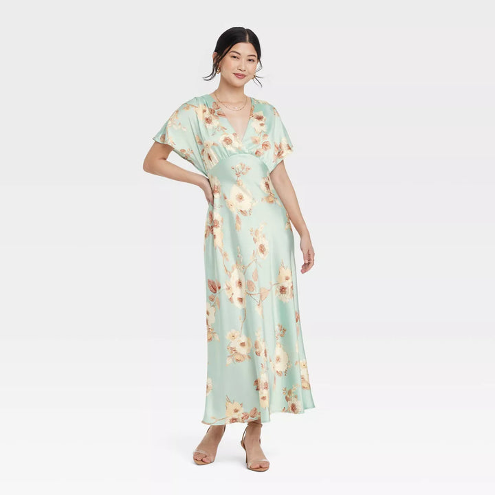 A New Day Women's Sactin Flutter Short Sleeve Maxi A-Line Dress