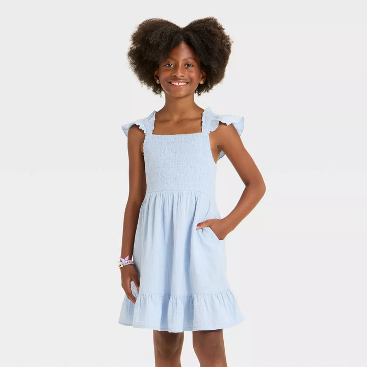 Cat & Jack Girls' Sleeveless Solid Woven Dress