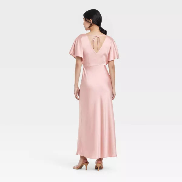 A New Day Women's Sactin Flutter Short Sleeve Maxi A-Line Dress