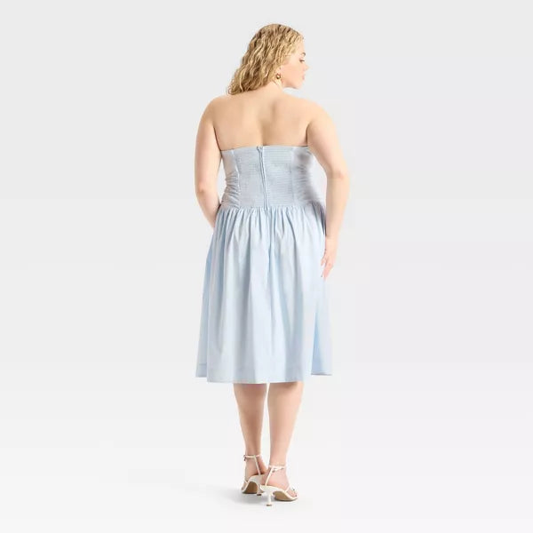 Wild Fable Women's Ruched Midi Tube Poplin Dress