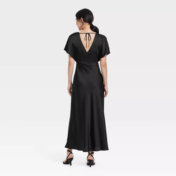 A New Day Women's Sactin Flutter Short Sleeve Maxi A-Line Dress