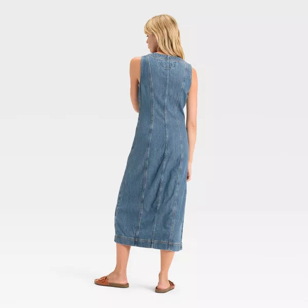 Universal Thread Women's Denim Button-Down Ankle Dress