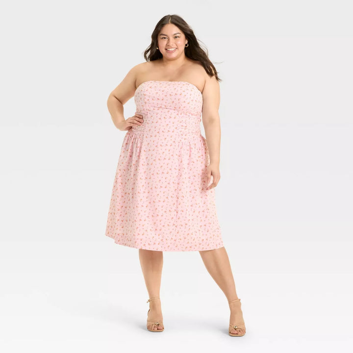 Wild Fable Women's Ruched Midi Tube Poplin Dress