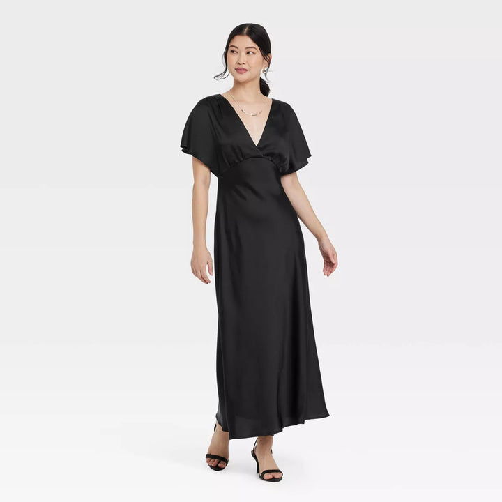 A New Day Women's Sactin Flutter Short Sleeve Maxi A-Line Dress