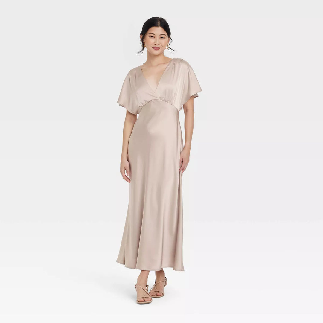 A New Day Women's Sactin Flutter Short Sleeve Maxi A-Line Dress