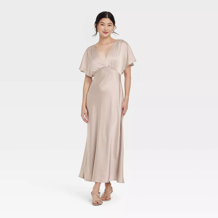 A New Day Women's Sactin Flutter Short Sleeve Maxi A-Line Dress