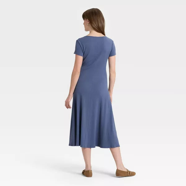 Universal Thread Women's Short Sleeve Knit Button-Front Midi A-Line Dress