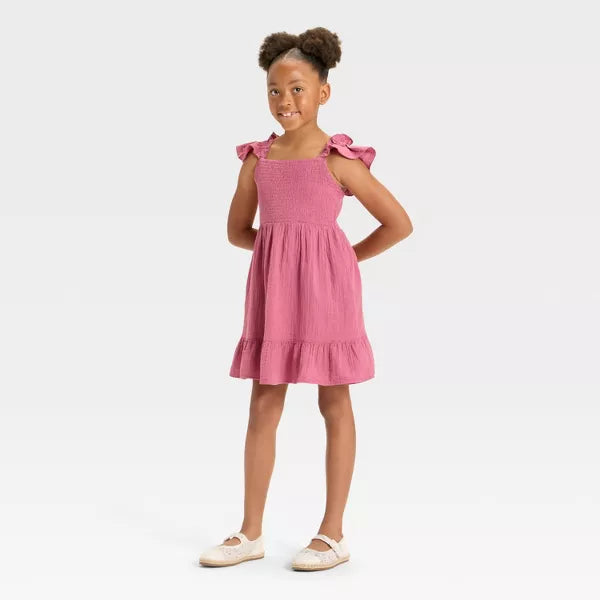 Cat & Jack Girls' Sleeveless Solid Woven Dress