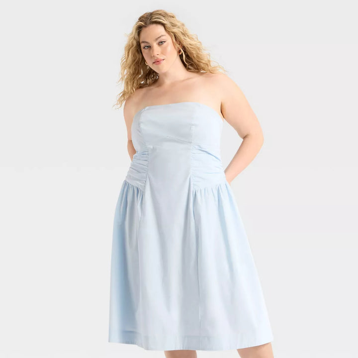 Wild Fable Women's Ruched Midi Tube Poplin Dress