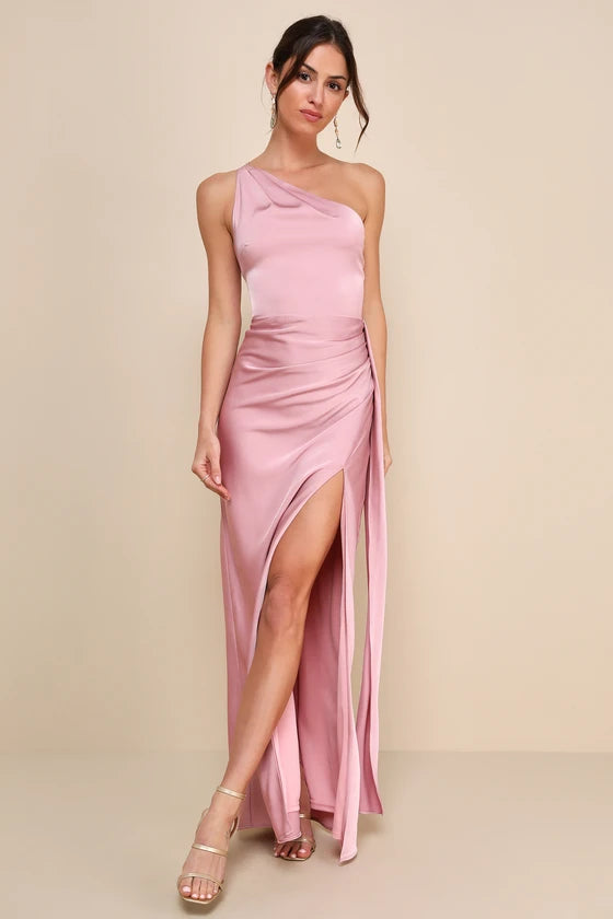 Women's Satin One-Shoulder Maxi Dress