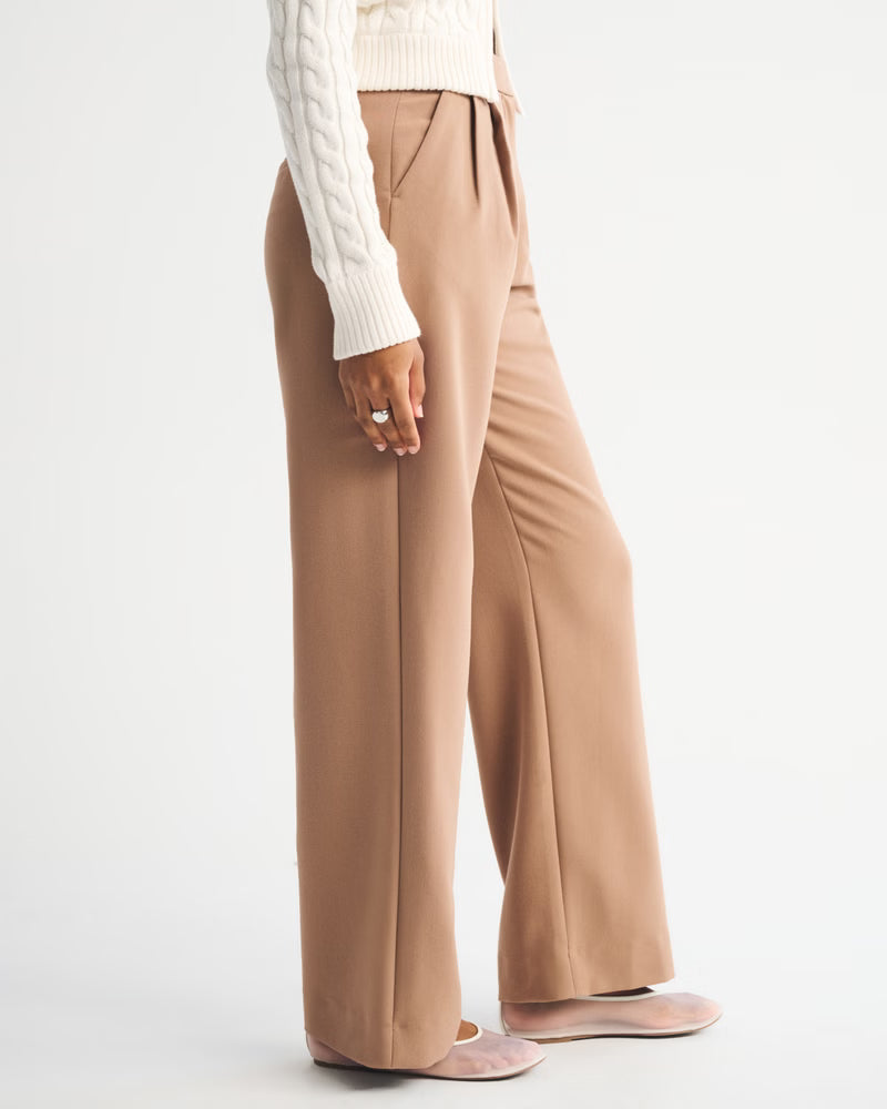Abercrombie & Fitch Women’s Curve Love A&F Sloane Tailored Long Wide Leg Pants