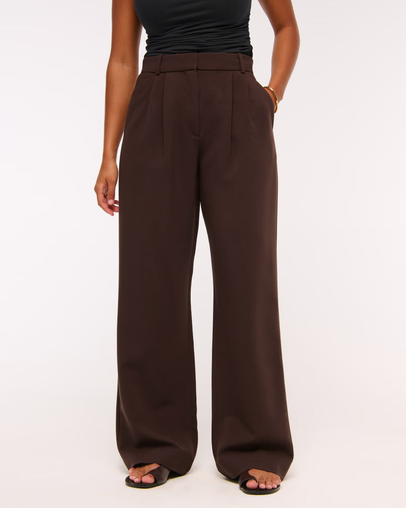 Abercrombie & Fitch Women’s Curve Love A&F Sloane Tailored Long Wide Leg Pants