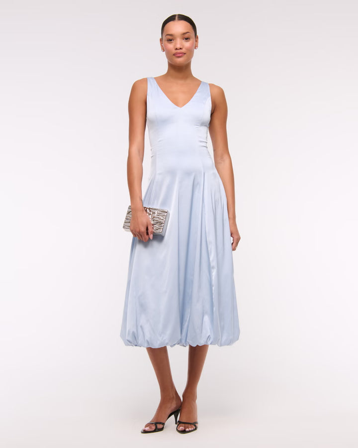 Women's Abercrombie & Fitch Plunge Bubble Hem Midi Dress in Periwinkle