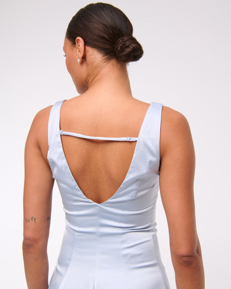 Women's Abercrombie & Fitch Plunge Bubble Hem Midi Dress in Periwinkle