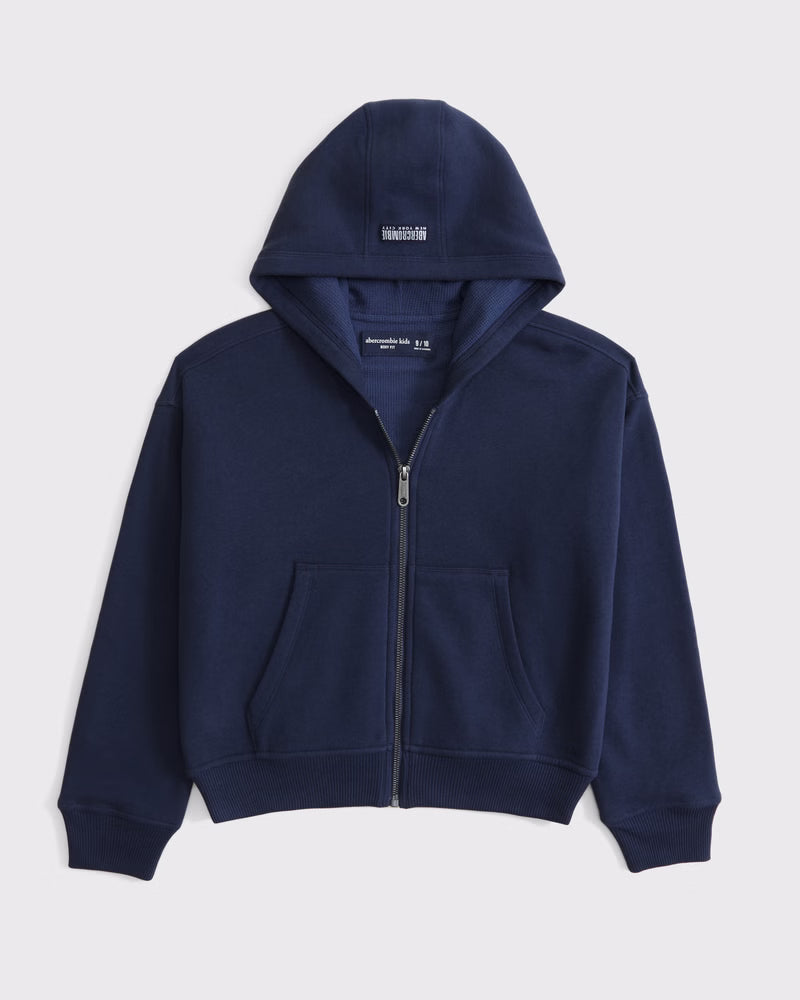 Abercrombie & Fitch kids boxy waffle-lined full-zip hoodie