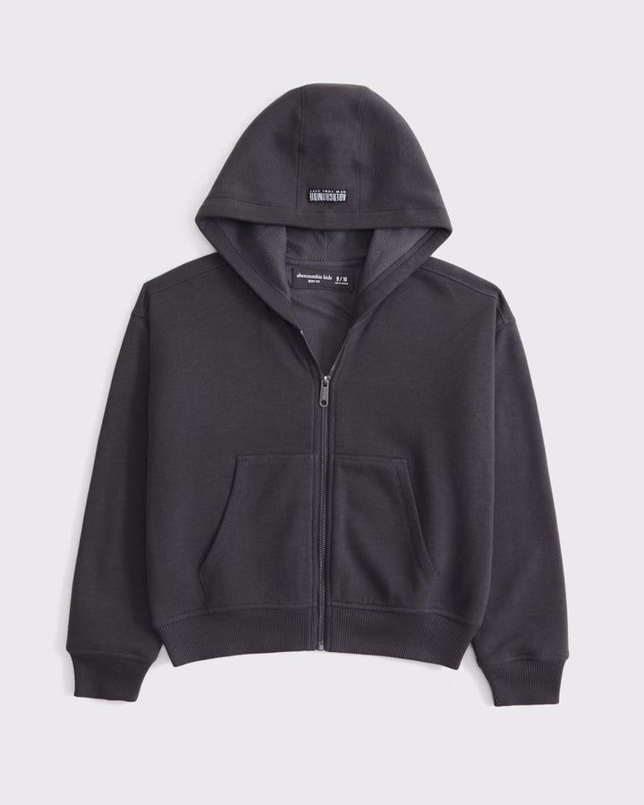 Abercrombie & Fitch kids boxy waffle-lined full-zip hoodie