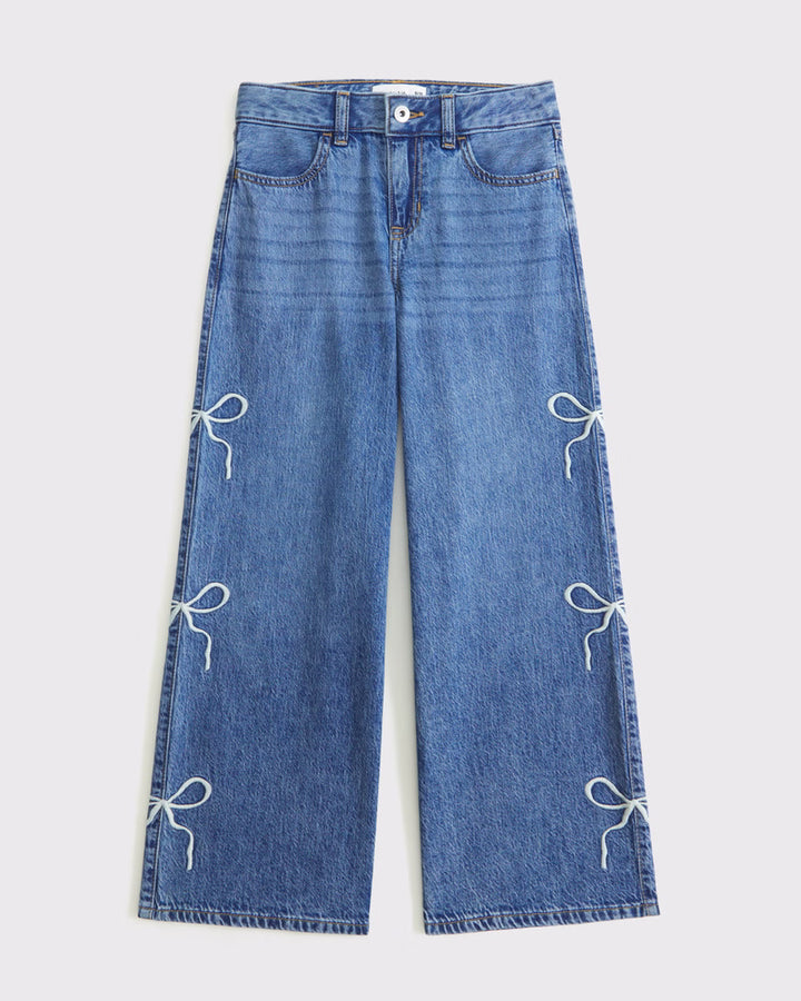 Abercrombie Kids Girls High Rise Wide Leg Jeans in Medium Wash