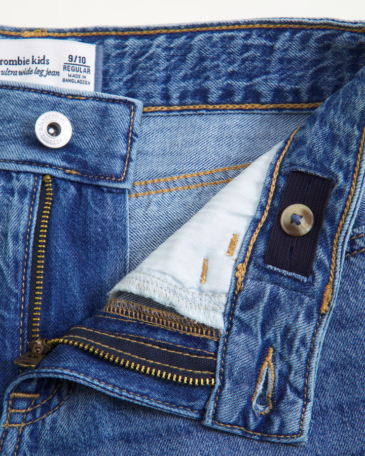 Abercrombie Kids Girls High Rise Wide Leg Jeans in Medium Wash