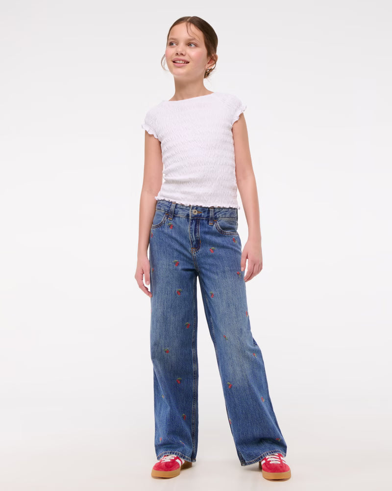 Abercrombie Kids Girls High Rise Wide Leg Jeans in Medium Wash