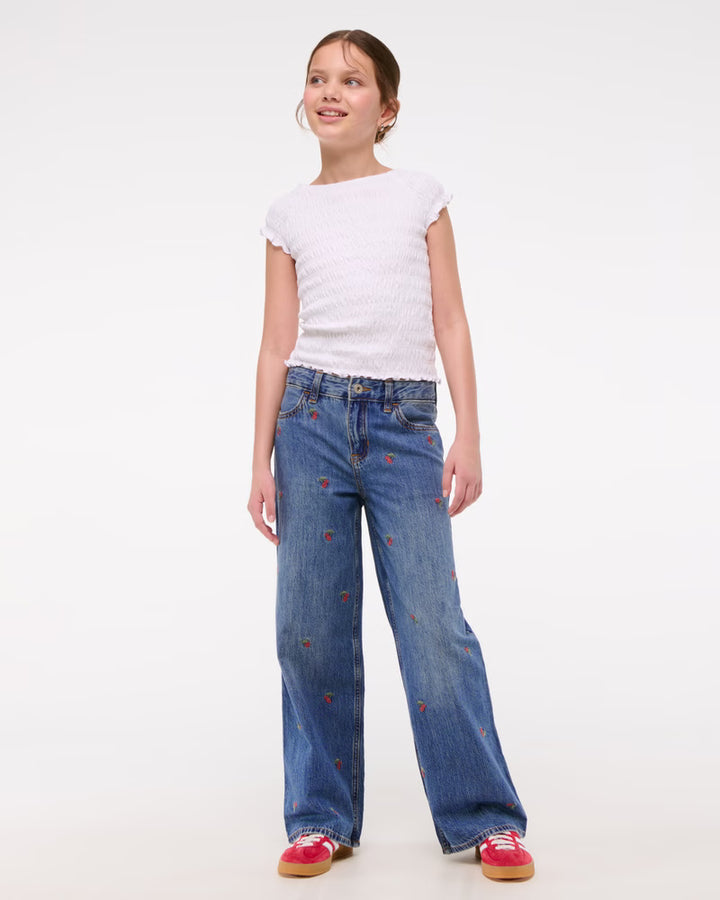 Abercrombie Kids Girls High Rise Wide Leg Jeans in Medium Wash