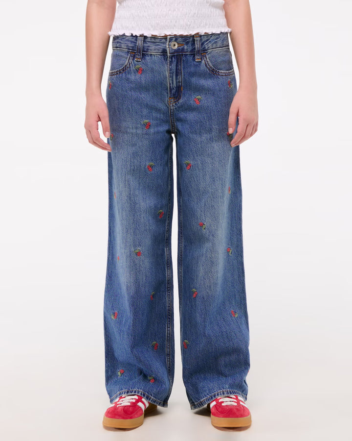 Abercrombie Kids Girls High Rise Wide Leg Jeans in Medium Wash