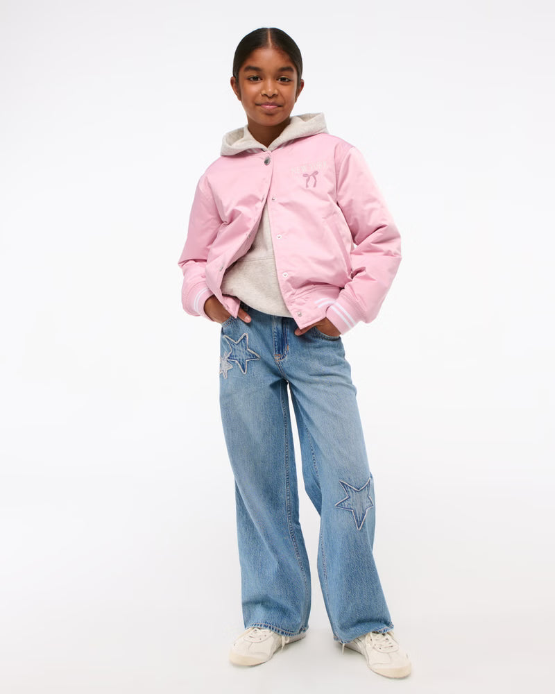 Abercrombie Kids Girls High Rise Wide Leg Jeans in Medium Wash