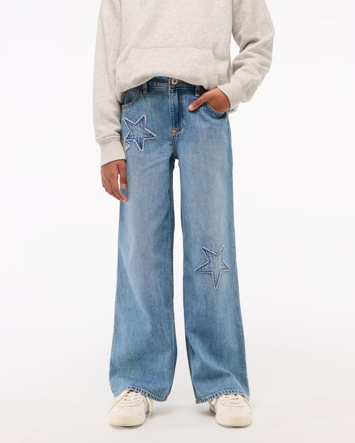 Abercrombie Kids Girls High Rise Wide Leg Jeans in Medium Wash