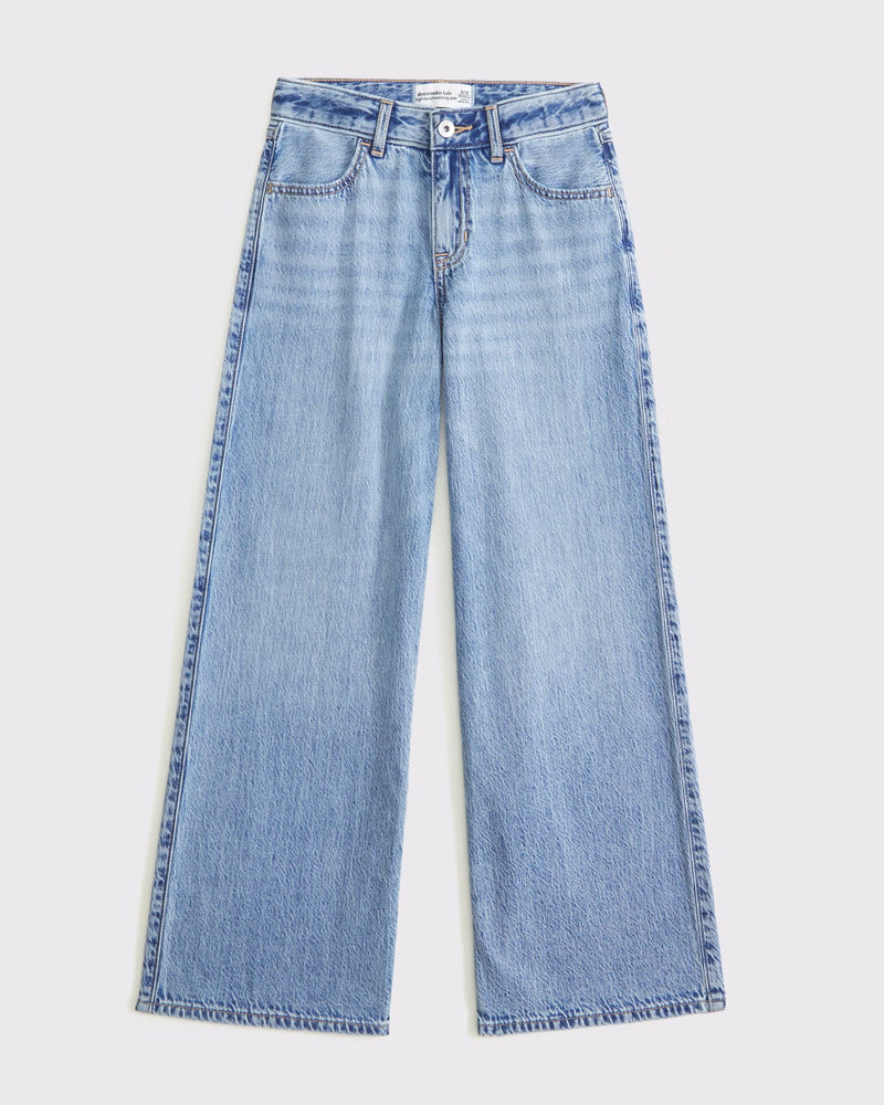 Abercrombie Kids Girls High Rise Wide Leg Jeans in Medium Wash