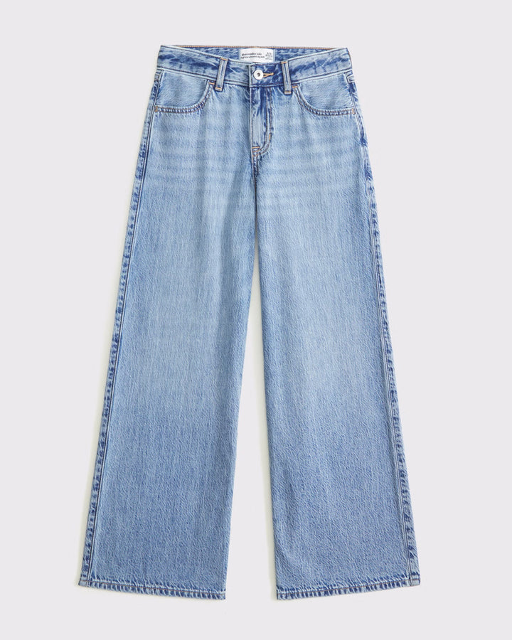 Abercrombie Kids Girls High Rise Wide Leg Jeans in Medium Wash