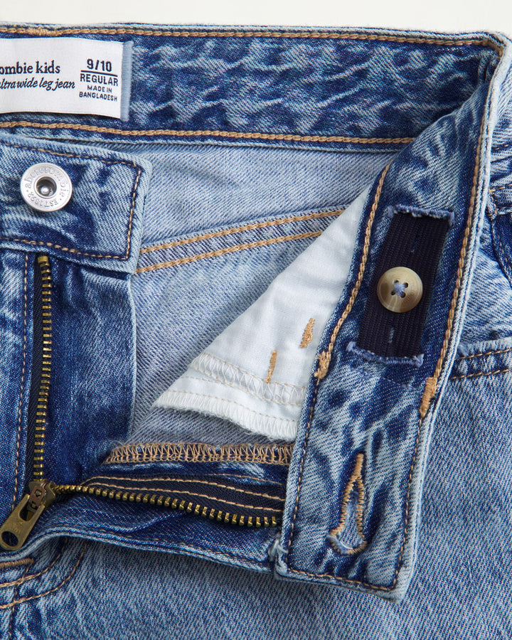 Abercrombie Kids Girls High Rise Wide Leg Jeans in Medium Wash