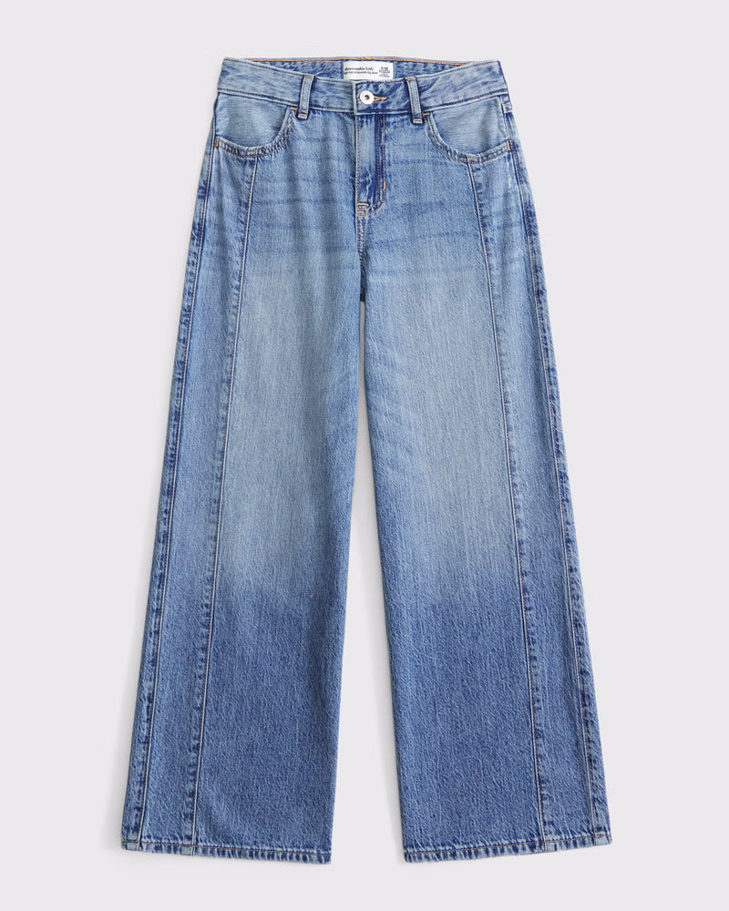 Abercrombie Kids Girls High Rise Wide Leg Jeans in Medium Wash