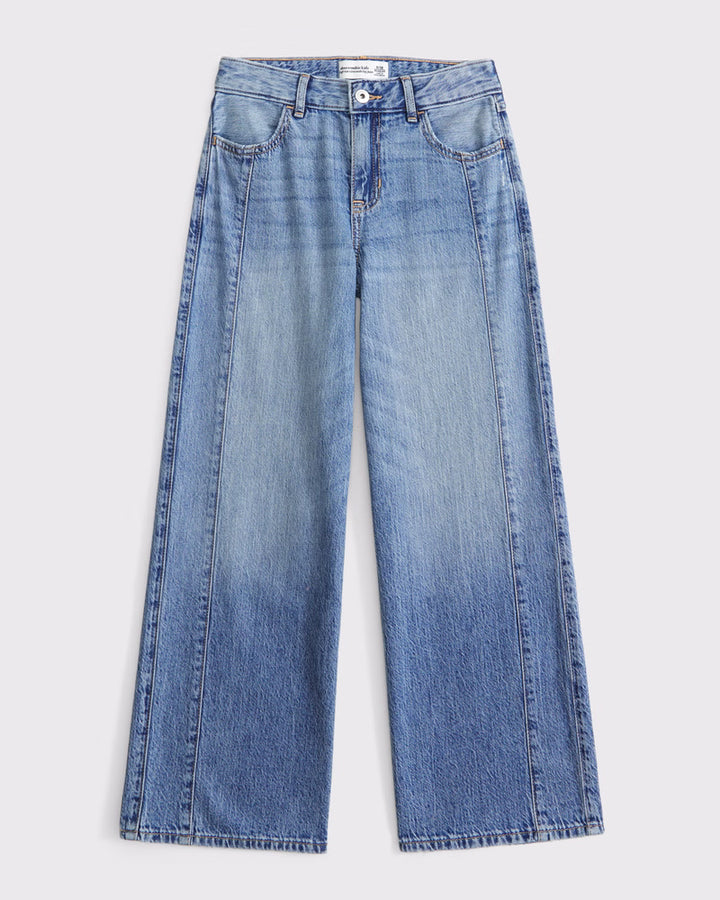 Abercrombie Kids Girls High Rise Wide Leg Jeans in Medium Wash
