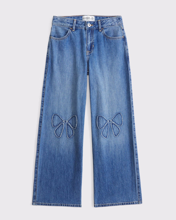 Abercrombie Kids Girls High Rise Wide Leg Jeans in Medium Wash