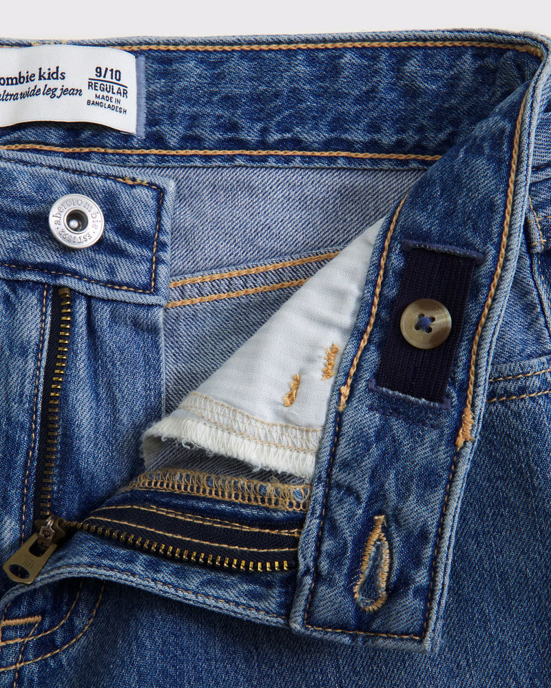 Abercrombie Kids Girls High Rise Wide Leg Jeans in Medium Wash