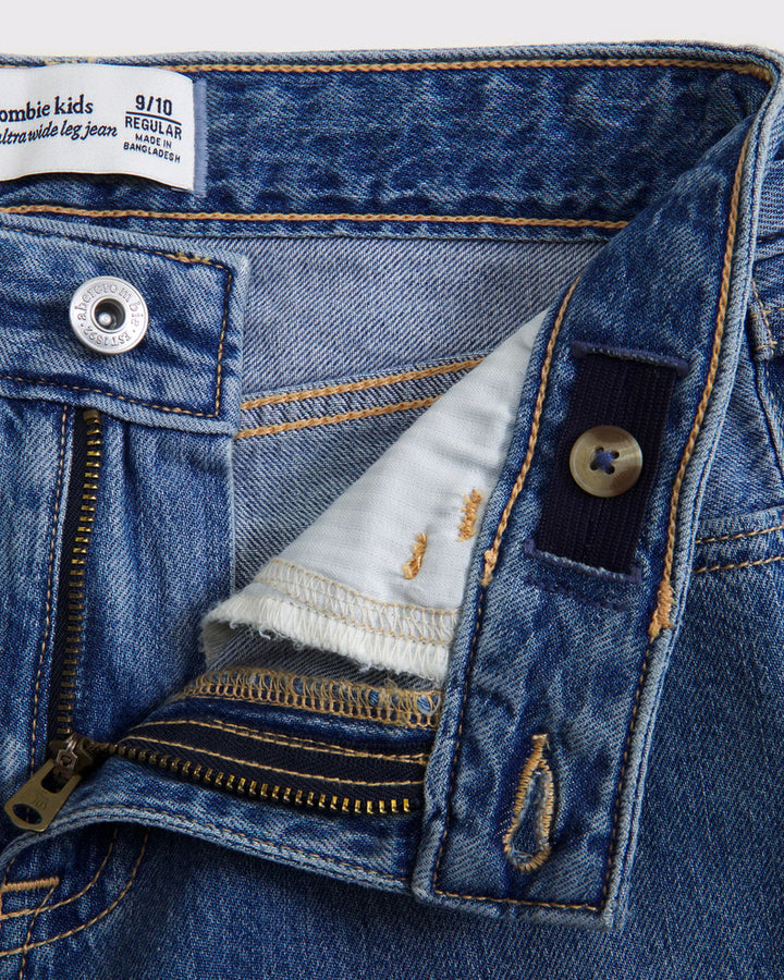 Abercrombie Kids Girls High Rise Wide Leg Jeans in Medium Wash