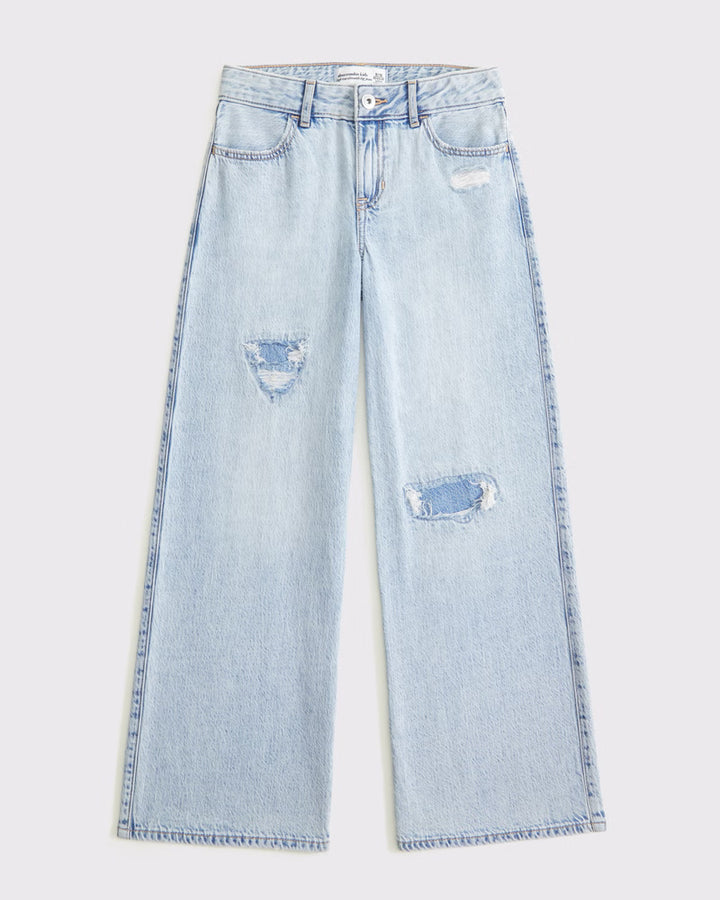 Abercrombie Kids Girls High Rise Wide Leg Jeans in Medium Wash