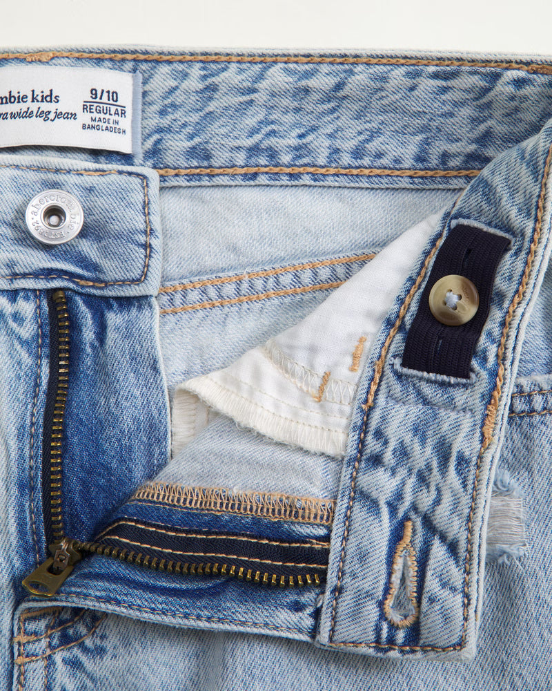 Abercrombie Kids Girls High Rise Wide Leg Jeans in Medium Wash