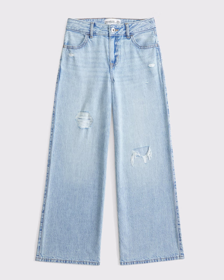 Abercrombie Kids Girls High Rise Wide Leg Jeans in Medium Wash