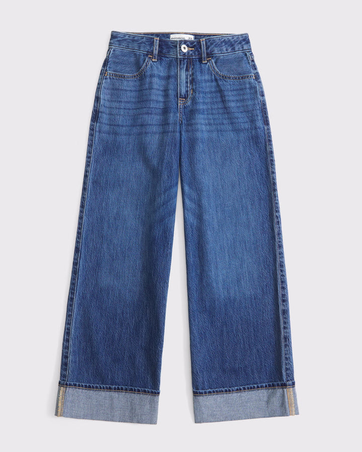 Abercrombie Kids Girls High Rise Wide Leg Jeans in Medium Wash