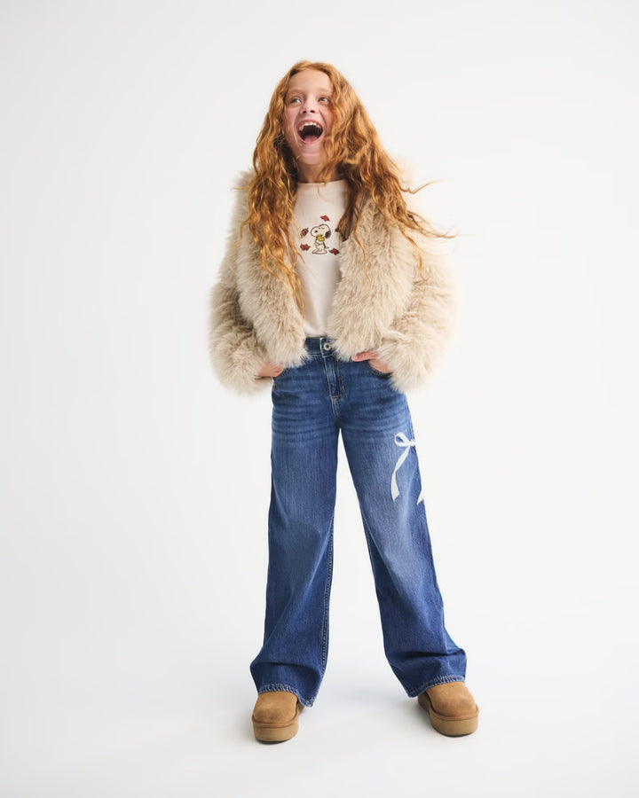 Abercrombie Kids Girls High Rise Wide Leg Jeans in Medium Wash