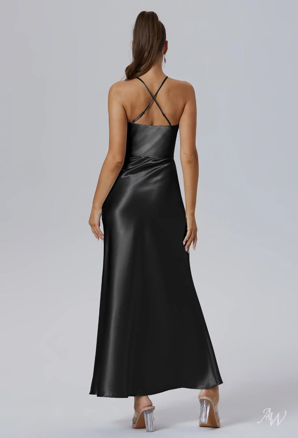 AWBridal Mermaid Halter Neckline Ankle Length Sleeveless Crystal Satin Dresses