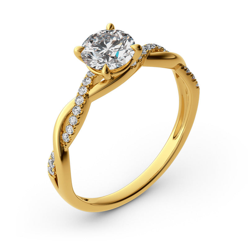 Jeulia Twist Round Cut Gold Plated Silver Ring