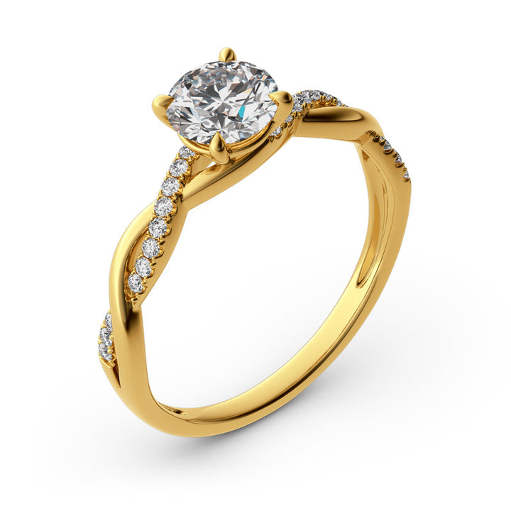 Jeulia Twist Round Cut Gold Plated Silver Ring