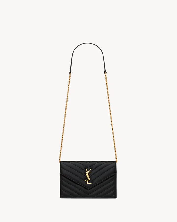 Saint Laurent Women’s Cassandre Envelope Chain Wallet in Lambskin