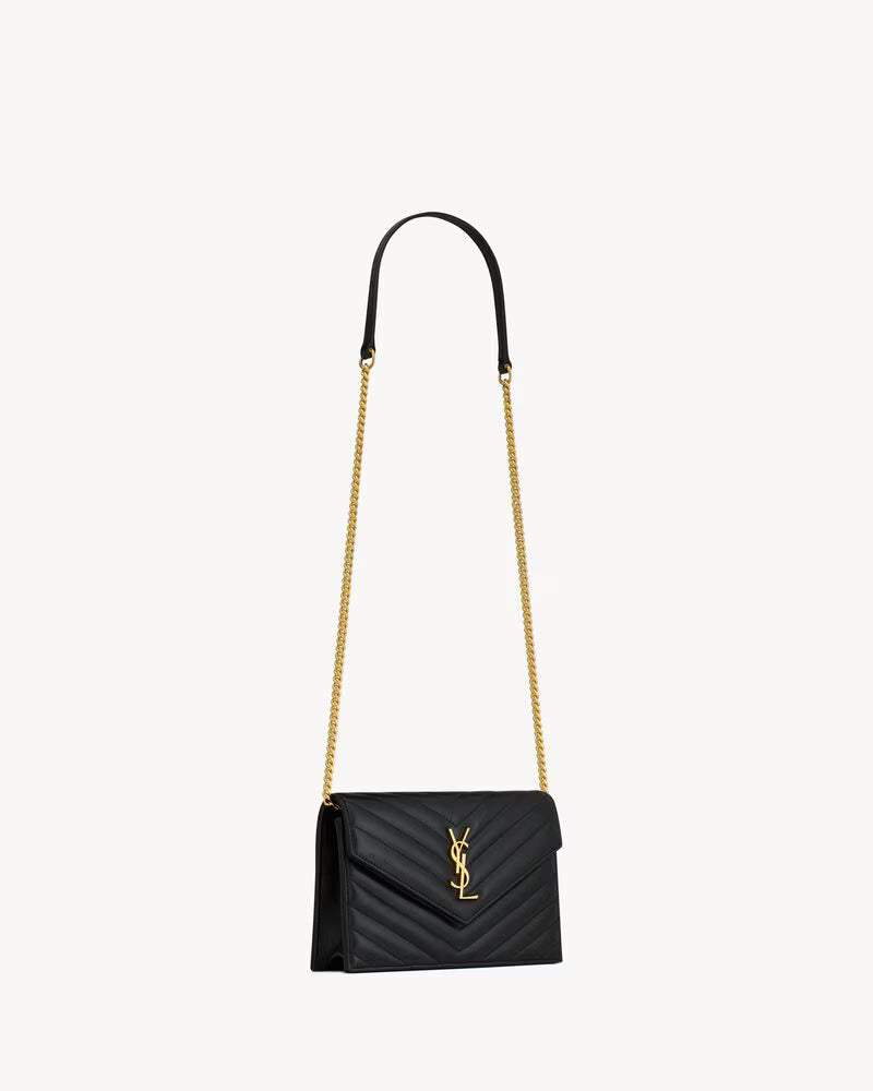 Saint Laurent Women’s Cassandre Envelope Chain Wallet in Lambskin