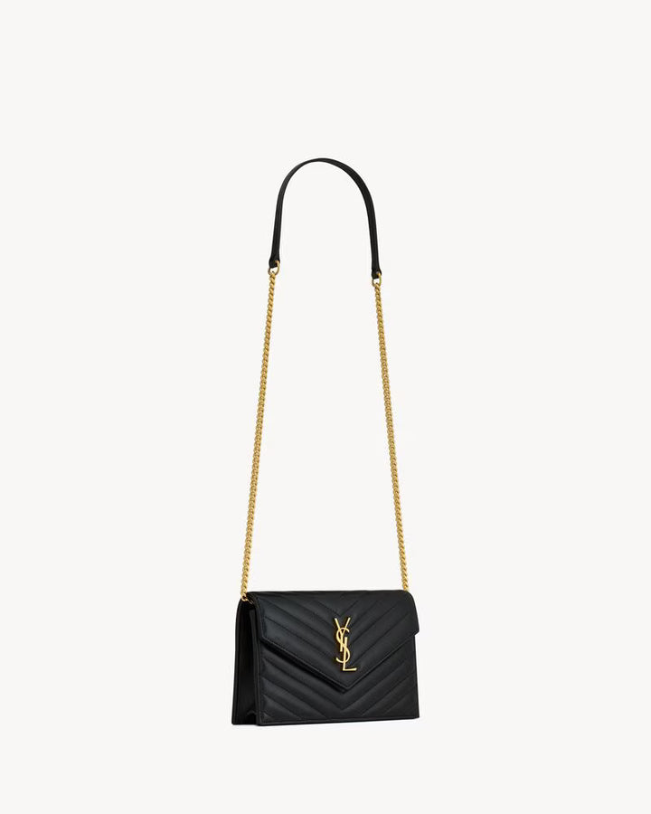 Saint Laurent Women’s Cassandre Envelope Chain Wallet in Lambskin