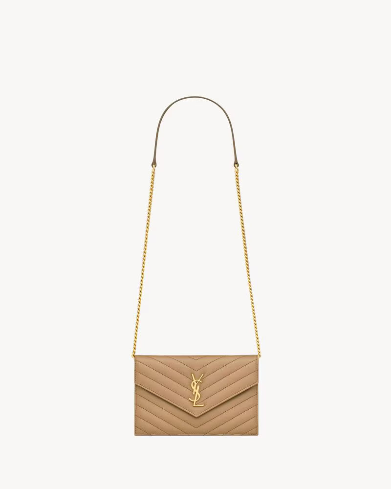 Saint Laurent Women’s Cassandre Envelope Chain Wallet in Lambskin