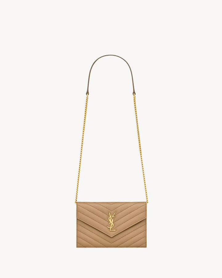 Saint Laurent Women’s Cassandre Envelope Chain Wallet in Lambskin